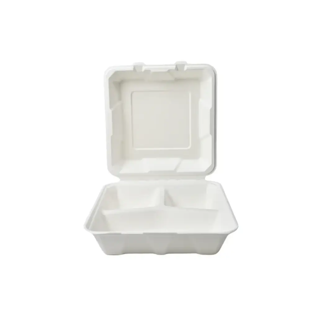 Untitled design (55) Amatraa 9″× 9″ (3CP) Bagasse Clamshell Box (50 pc) - Image 1